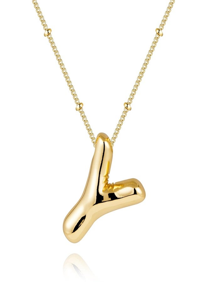 Inerney Gold Bubble Letter Necklace Initial Necklaces for Women, Chunky 14K Plated Balloon Initials, Trendy Charm Non Tarnish Custom Name Y Pendant Jewelry Gifts for Mom - Image 1